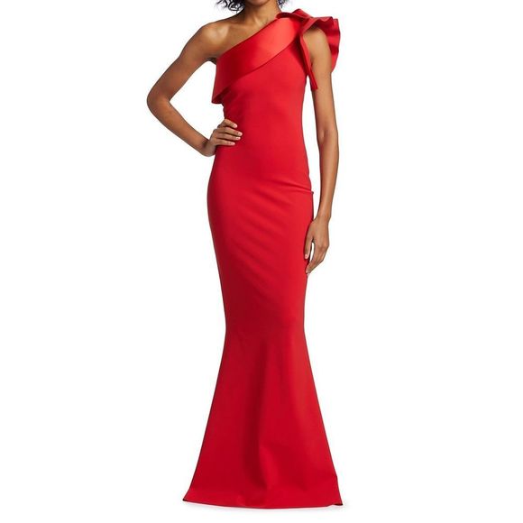 NWT Chiara Boni Kika Ra Ruffled One-Shoulder Trumpet Gown 48(12) $1090 - Picture 2 of 10
